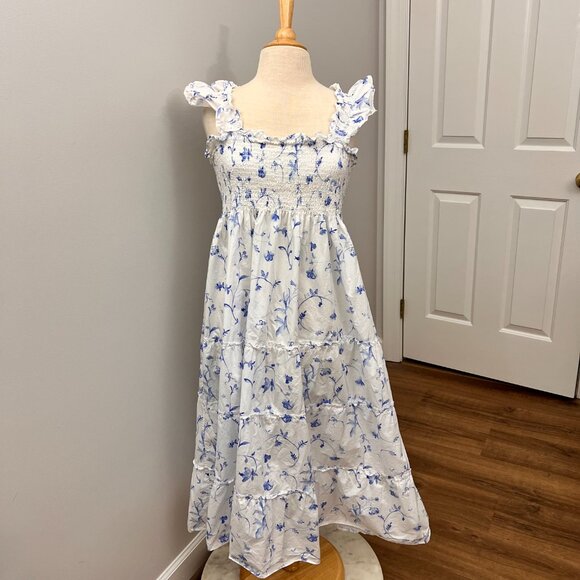 Hill House Ellie Nap Dress Blue Floral Ruffle Smocked Dress Sz XXL - Picture 2 of 12
